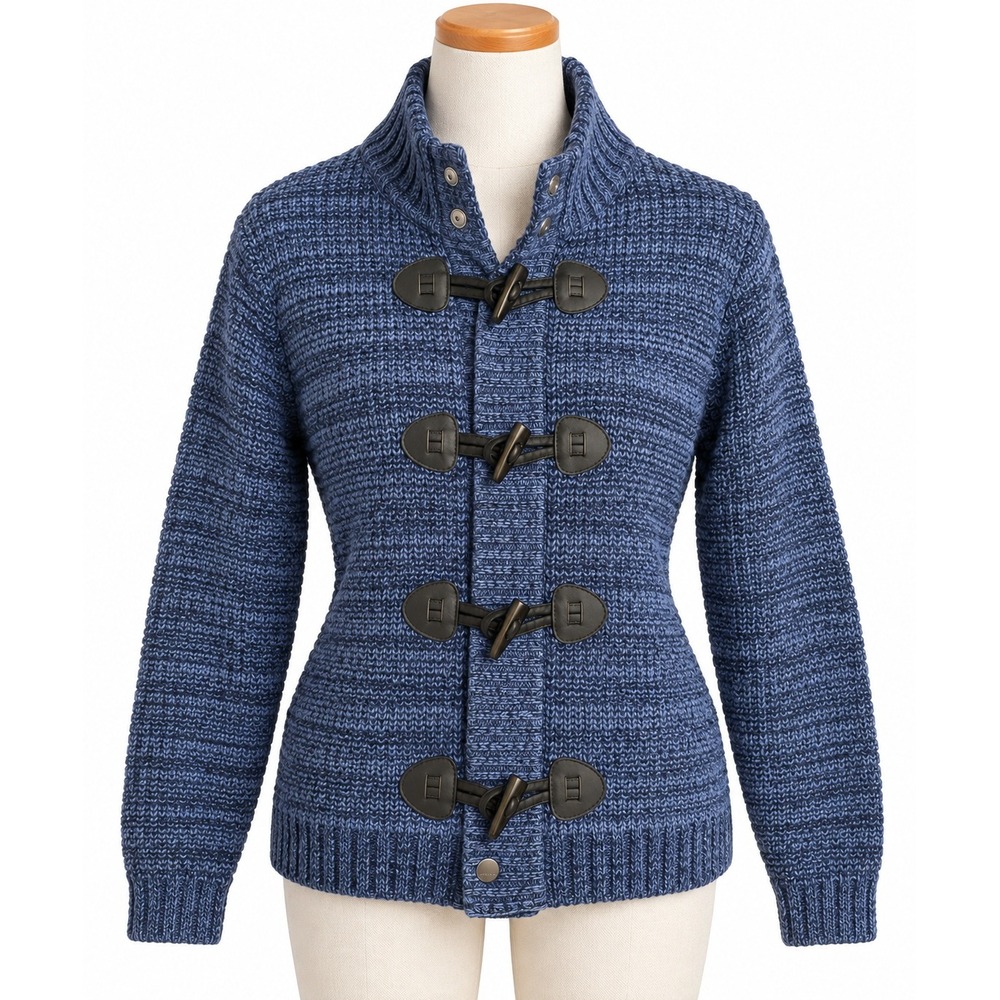 Express Blue Marled Toggle Cardigan Sweater Mock Neck Cotton Mens Large